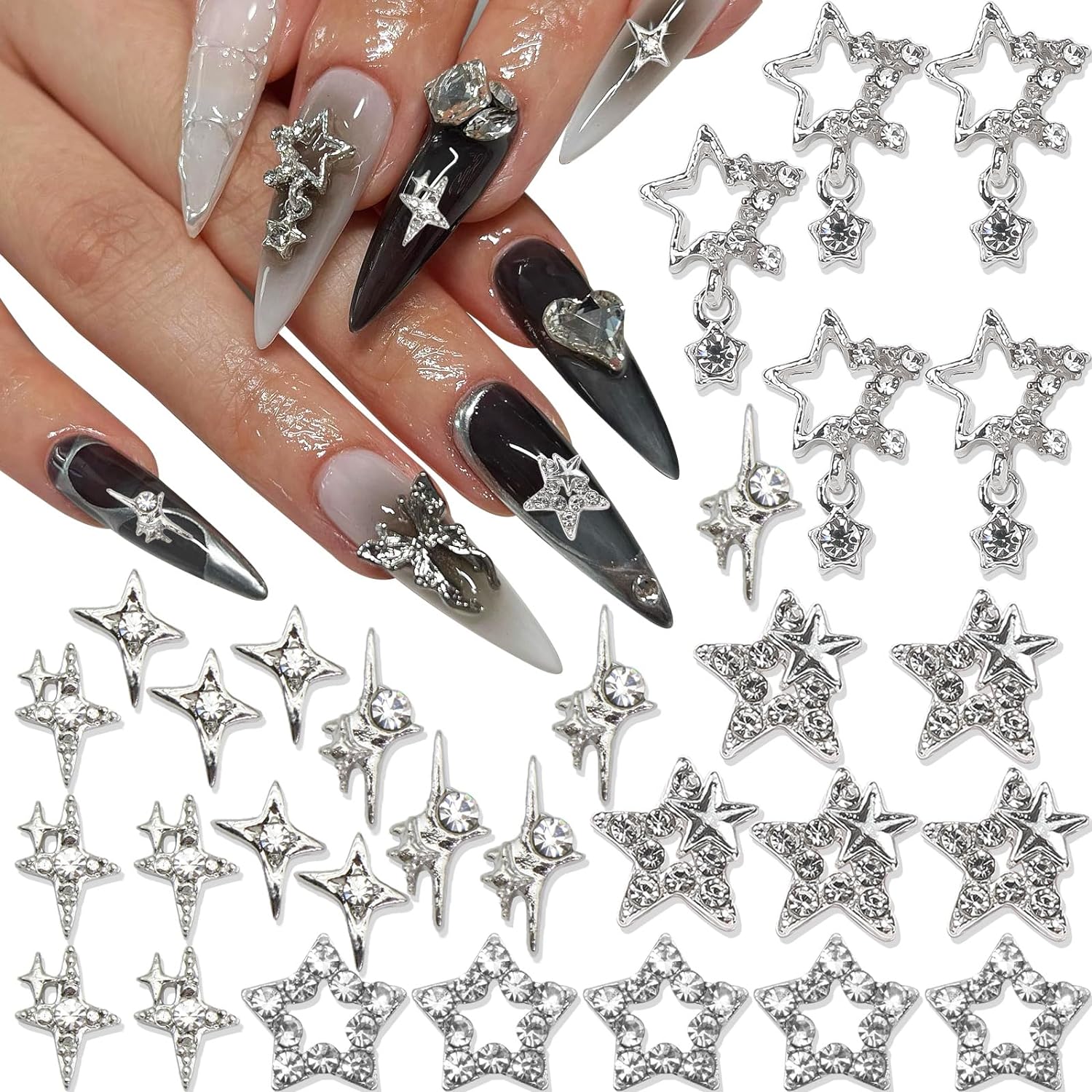 30PCS Silver Star Nail Charms  - Trending Tech Accessories 评论和价格