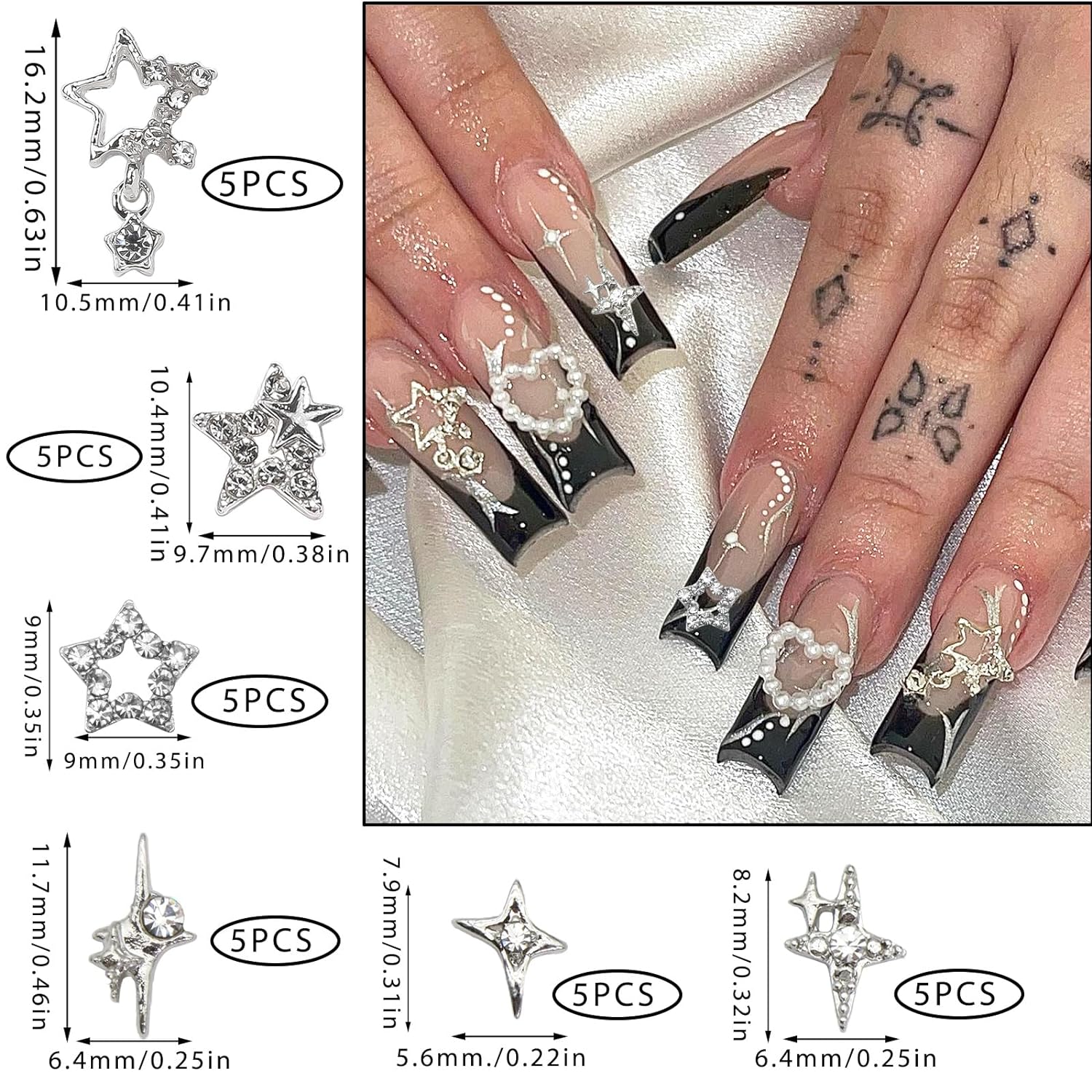 30PCS Silver Star Nail Charms  - Trending Tech Accessories 评论和价格