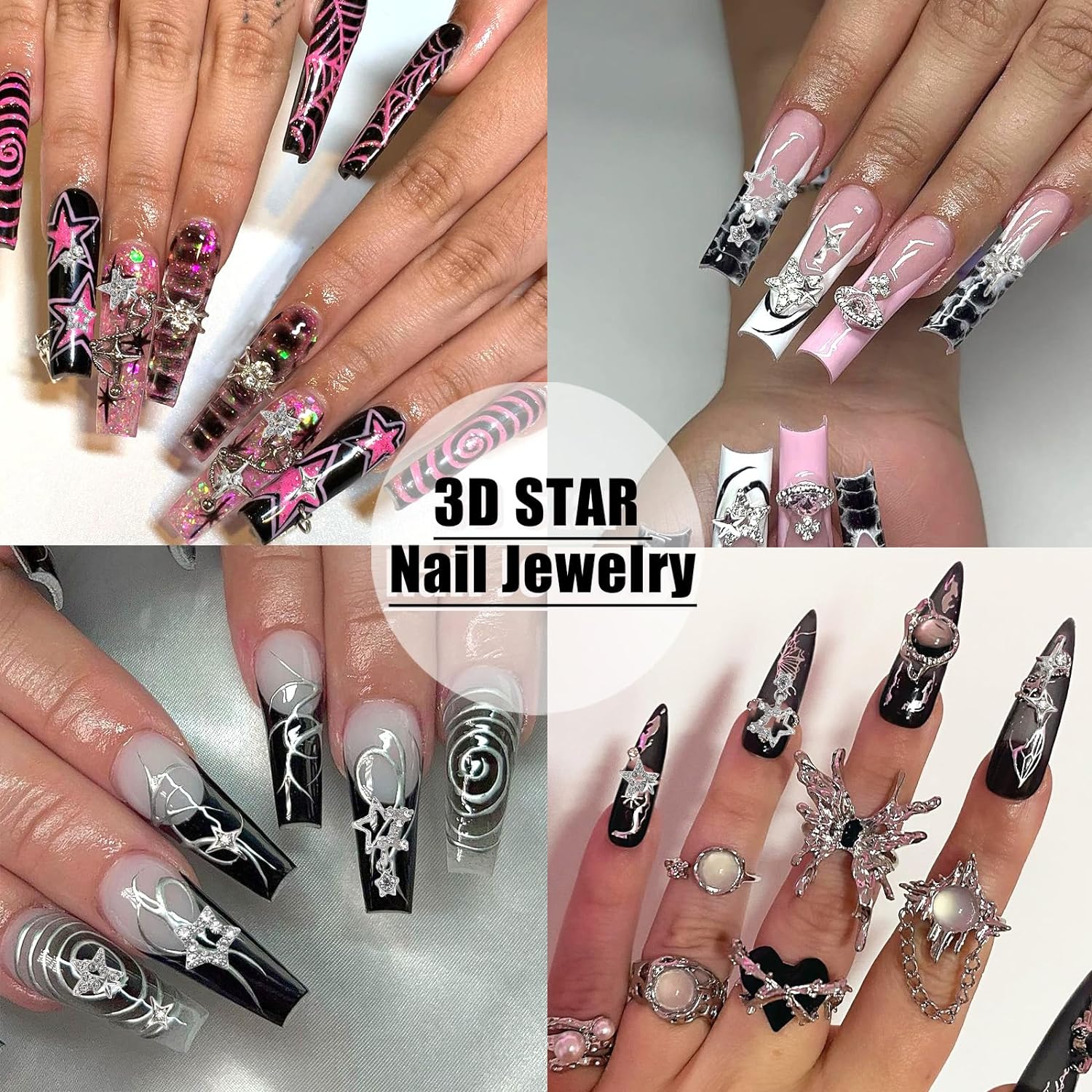 30PCS Silver Star Nail Charms  - Trending Tech Accessories 评论和价格